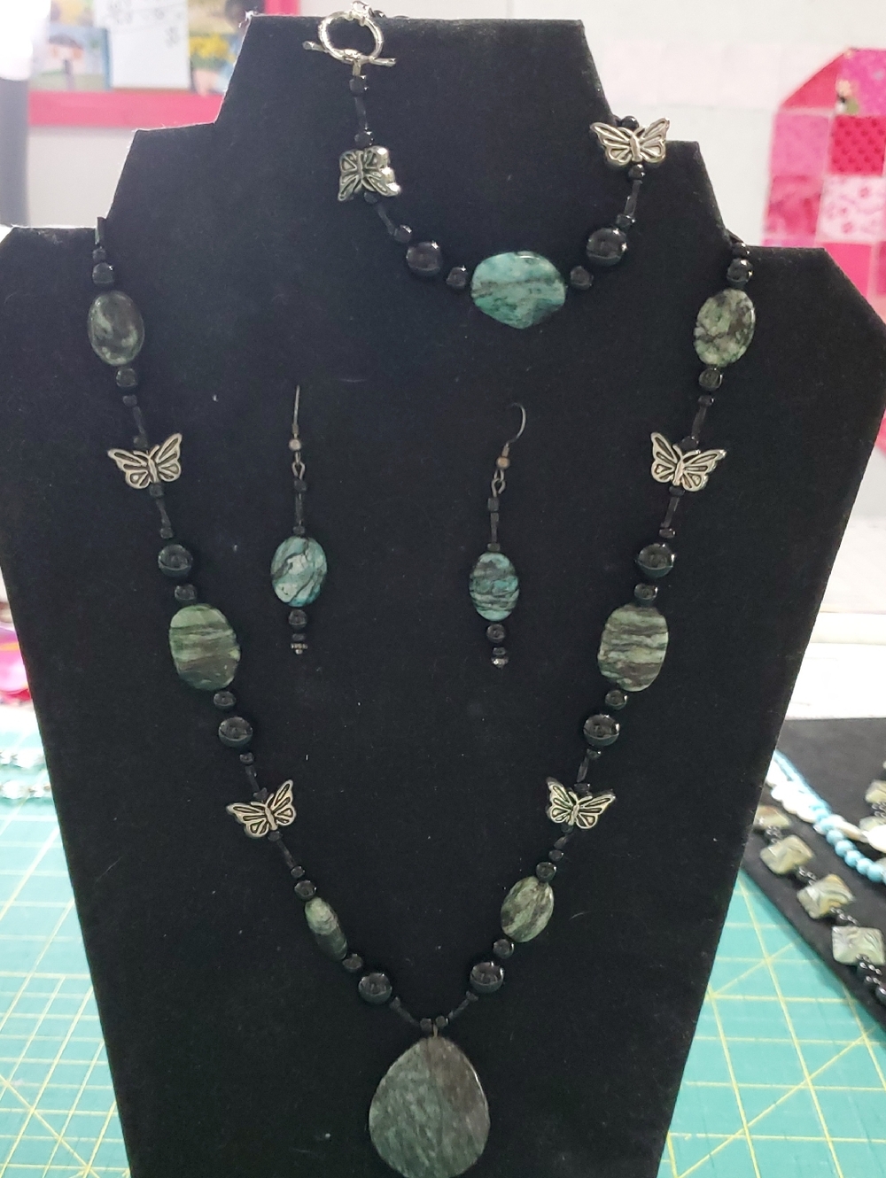 Turquoise Blue Stone Teardrop Necklace, Bracelet, Earrings Set